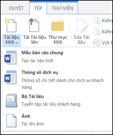 Menu Tài liệu Mới với kiểu nội dung tùy chỉnh trong SharePoint