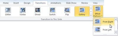 Tùy chọn Hiệu ứng trong nhóm Chuyển tiếp sang Trang chiếu Này