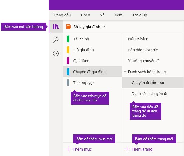 Mục và trang trong OneNote cho Windows 10