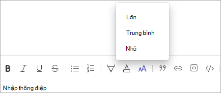 Teams thay đổi thanh công cụ cỡ phông trò chuyện