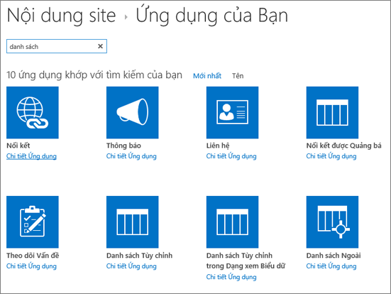 Ứng dụng danh sách trong trang Nội dung Site