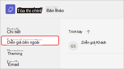 Ảnh chụp màn hình hiển thị tab Diễn giả bên ngoài được tô sáng trong biểu mẫu lên lịch hội trường thị trấn