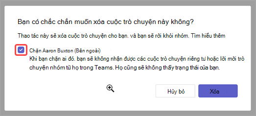 Ảnh chụp màn hình hiển thị các tùy chọn xóa yêu cầu thư hoặc chặn người gửi