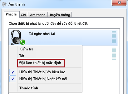 Cài đặt thiết bị là mặc định trong Windows