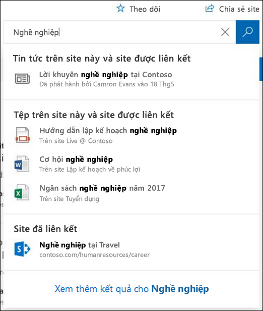 Kết quả tìm kiếm trên site SharePoint của bạn