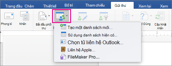 Trên tab Gửi thư, Chọn người nhận được tô sáng cùng với danh sách các tùy chọn