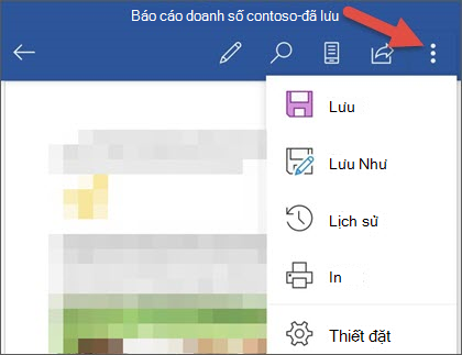 Menu tệp trong Word for Android