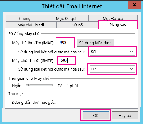 Nhập thiết đặt email nâng cao.