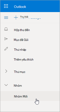 Vị trí Nhóm Mới trong danh sách Outlook.com mục