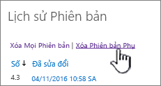 Hộp thoại Phiên bản với xóa các phiên bản phụ được tô sáng