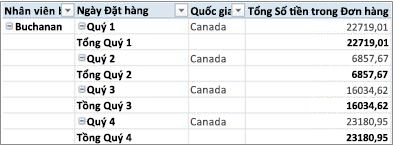 PivotTable ở dạng bảng