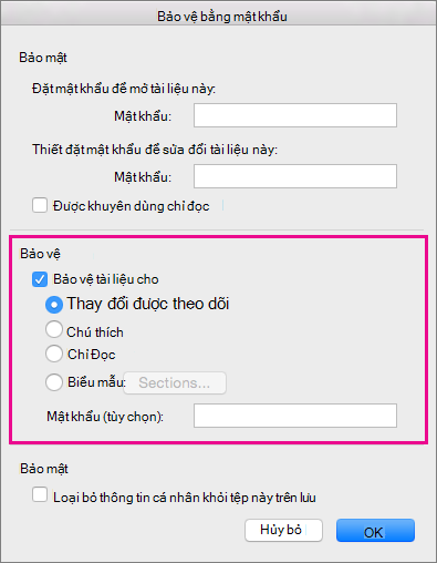 Phần bảo vệ được tô sáng