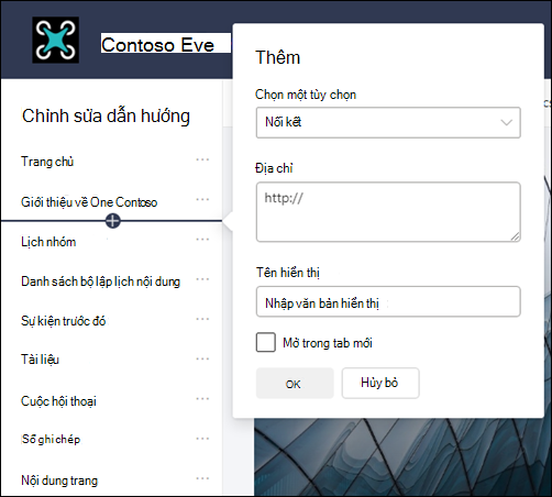 Thêm liên kết vào dẫn hướng bên trái site nhóm SharePoint