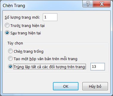 Hộp thoại để chèn một trang Publisher