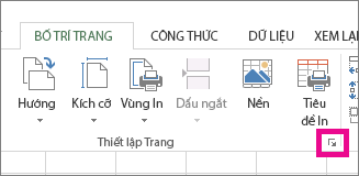 Hãy bấm vào mũi tên ở góc phải dưới cùng của nhóm Thiết lập Trang
