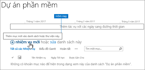 Đường thời gian nhiệm vụ, bấm mới + để thêm tác vụ