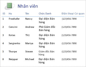 Báo cáo Nhân viên trong bố trí dạng bảng