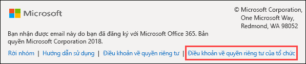 Office 365 chân trang thư chào mừng của khách trong Nhóm Nhóm