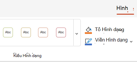 Tùy chọn màu và kiểu trên tab Hình dạng.