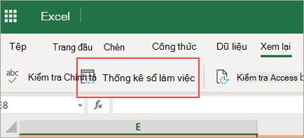 Hiển thị tùy chọn menu thống kê sổ làm việc