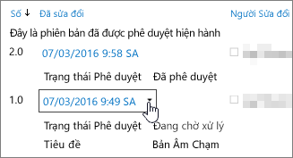 Nút hộp thoại thả xuống Phiên bản