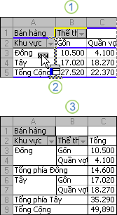 Ví dụ về việc thay đổi bố trí của báo cáo PivotTable