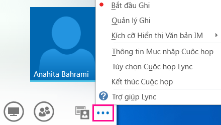 Ảnh chụp màn hình Tùy chọn Khác trong cuộc họp Lync