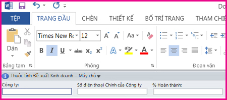 Ngăn Thông tin Tài liệu hiển thị các hộp văn bản trong một biểu mẫu để thu thập siêu dữ liệu từ người dùng.