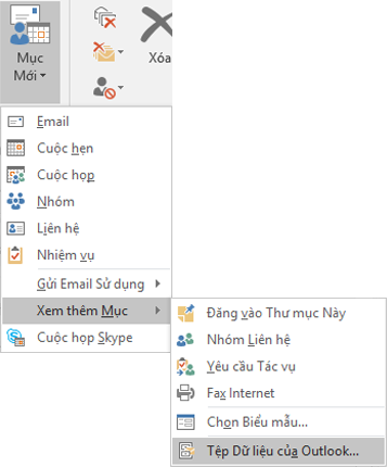 Tạo tệp dữ liệu Outlook mới