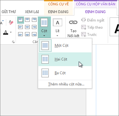 Ảnh chụp màn hình phần Cột trong Công cụ Hộp Văn bản trong Publisher.