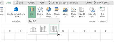 Tab chèn, menu biểu đồ