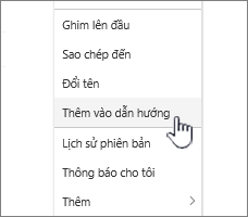 Tùy chọn Thêm vào dẫn hướng từ danh sách trang