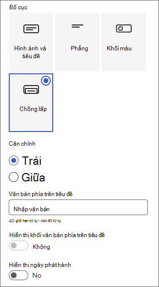 Ảnh chụp màn hình ngăn tùy chỉnh vùng Tiêu đề.