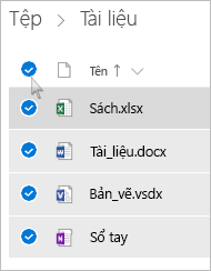 Ảnh chụp màn hình khi chọn tất cả các tệp và thư mục trong OneDrive