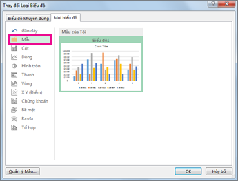 Thư mục Mẫu trên tab Tất cả Biểu đồ trong hộp thoại Chèn Biểu đồ