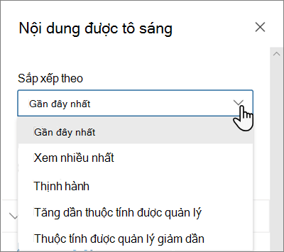 Tùy chọn Sắp xếp Theo cho phần web Nội dung được Tô sáng trong trải nghiệm SharePoint hiện đại