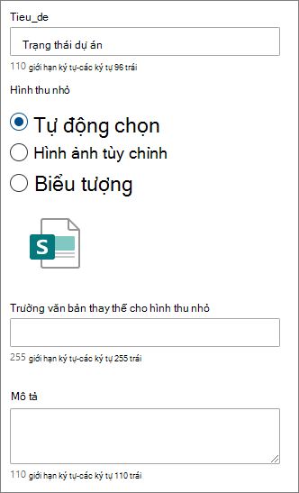 Các tùy chọn cho một liên kết nhanh riêng lẻ