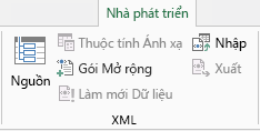 Lệnh XML trên tab Nhà phát triển