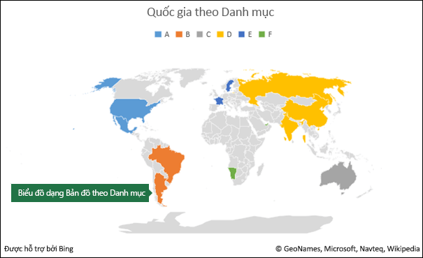 Biểu đồ dạng Bản đồ theo Danh mục trong Excel 