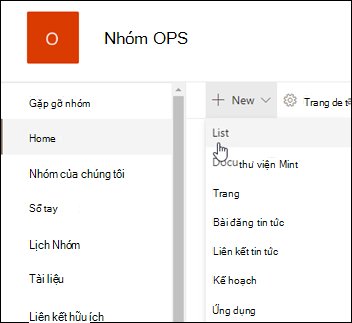 Danh sách sharePoint mới