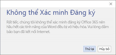 Ảnh chụp màn hình thông báo lỗi "Không thể Xác minh Đăng ký"