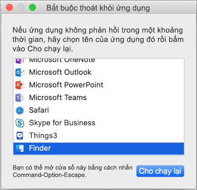 Ảnh chụp màn hình Trình tìm kiếm trong hộp thoại Buộc Thoát Ứng dụng trên máy Mac