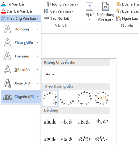 Chọn hiệu ứng văn bản biến đổi cong