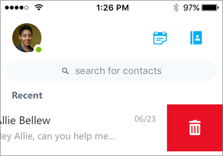 Một ảnh chụp màn hình hiển thị hội thoại bị xóa bỏ trong Skype for Business cho iOS.
