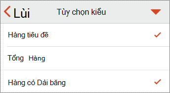 Menu tiêu đề bảng trong PowerPoint for iOS.