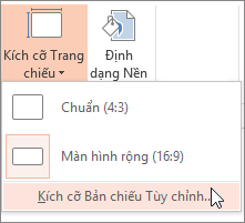 Tùy chọn menu Kích cỡ Trang chiếu Tùy chỉnh