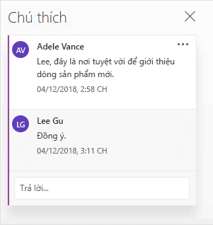 Cuộc hội thoại trong Ngăn hiển thị chú thích