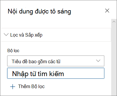 Tùy chọn Bộ lọc cho phần web Nội dung được Tô sáng trong trải nghiệm SharePoint hiện đại