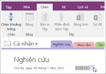 Ảnh chụp màn hình về cách thay đổi tem thời gian trên trang trong OneNote 2016.