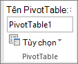 Tùy chọn PivotTable trên ribbon